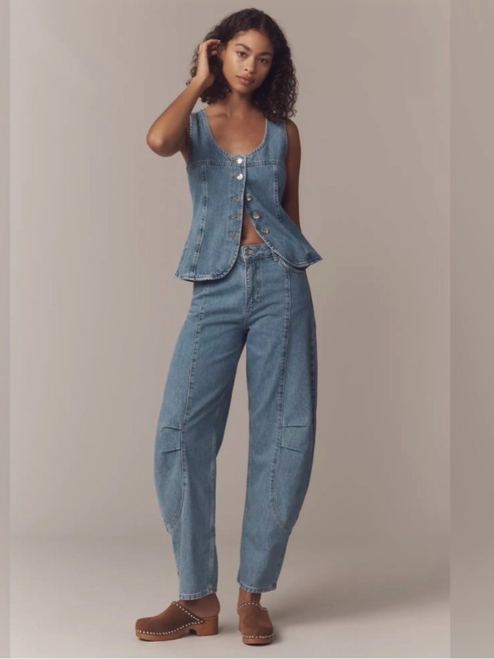 Anthropologie ALIGNE Light Denim Two-Piece Set - Pale Blue, Sz 12
